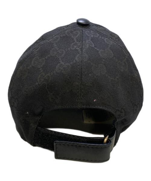 GUCCI（グッチ）GUCCI (グッチ) ウェブ ストライプ付き GGキャンバス ベースボールキャップ ブラック サイズ:Mの古着・服飾アイテム