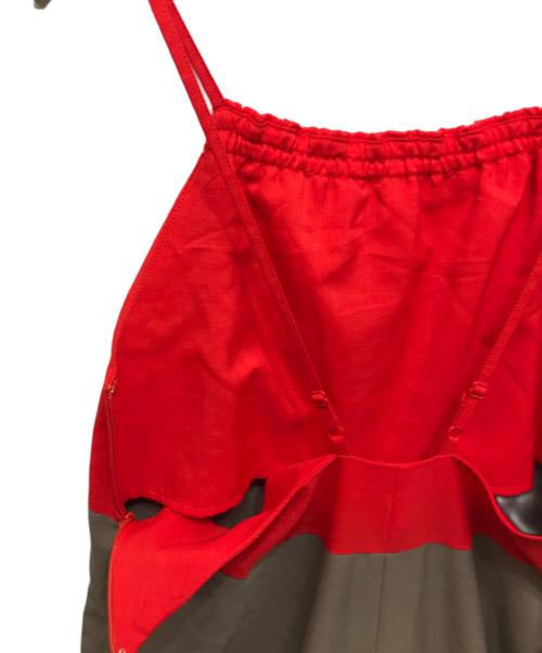 OMMO（オーエムエムオー）OMMO (オーエムエムオー) VOLUME HEM GATHER ALL IN ONE レッド×カーキ×ブラック サイズ: Freeの古着・服飾アイテム