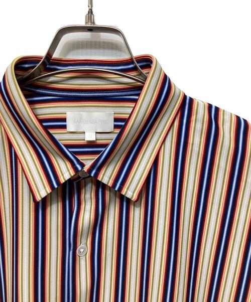 KANEMASA PHIL.（カネマサフィル）KANEMASA PHIL. (カネマサフィル) 46G Atmosphere Stripe L/S Shirt ベージュ×ブルー サイズ:Mの古着・服飾アイテム