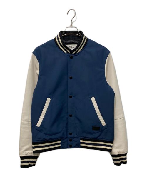 COACH（コーチ）COACH (コーチ) 袖レザースタジャン ネイビー×アイボリー サイズ:Mの古着・服飾アイテム