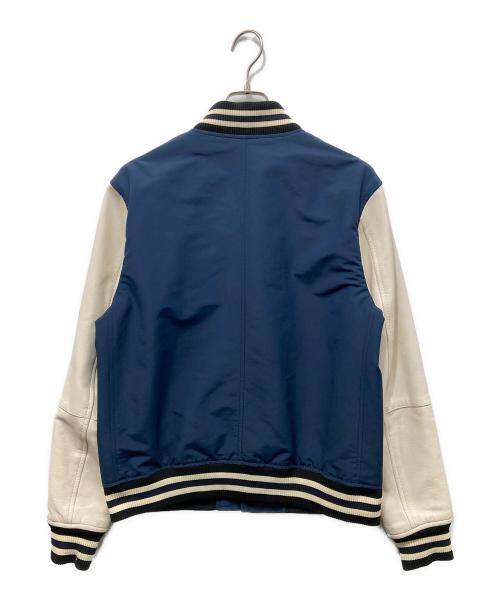 COACH（コーチ）COACH (コーチ) 袖レザースタジャン ネイビー×アイボリー サイズ:Mの古着・服飾アイテム