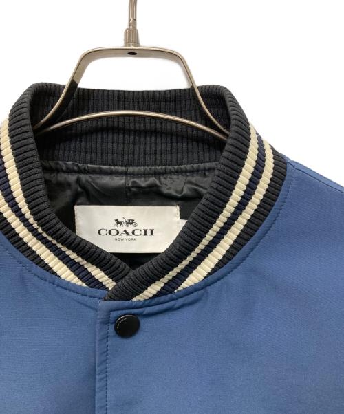 COACH（コーチ）COACH (コーチ) 袖レザースタジャン ネイビー×アイボリー サイズ:Mの古着・服飾アイテム