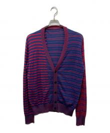 Maison Margiela（メゾンマルジェラ）の古着「エルボーパッチボーダーカーディガン」｜ネイビー×レッド