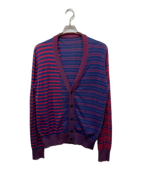 Maison Margiela（メゾンマルジェラ）Maison Margiela (メゾンマルジェラ) エルボーパッチボーダーカーディガン ネイビー×レッド サイズ:Mの古着・服飾アイテム