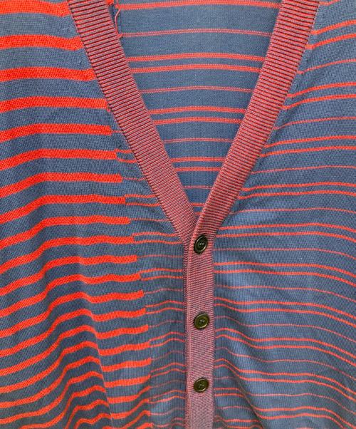 Maison Margiela（メゾンマルジェラ）Maison Margiela (メゾンマルジェラ) エルボーパッチボーダーカーディガン ネイビー×レッド サイズ:Mの古着・服飾アイテム