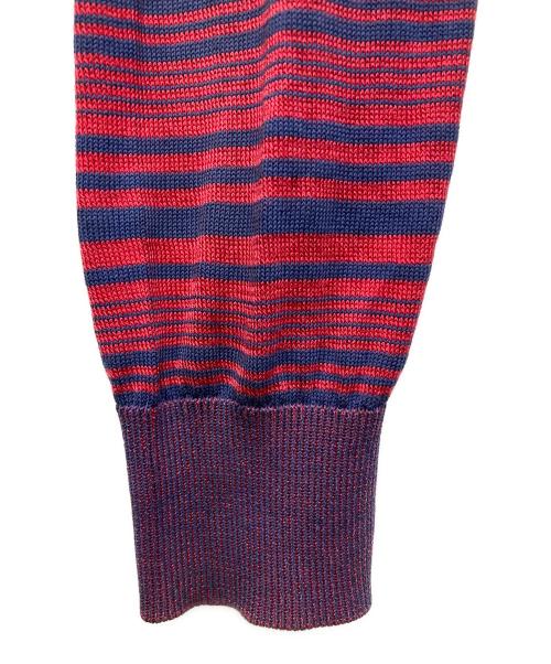 Maison Margiela（メゾンマルジェラ）Maison Margiela (メゾンマルジェラ) エルボーパッチボーダーカーディガン ネイビー×レッド サイズ:Mの古着・服飾アイテム