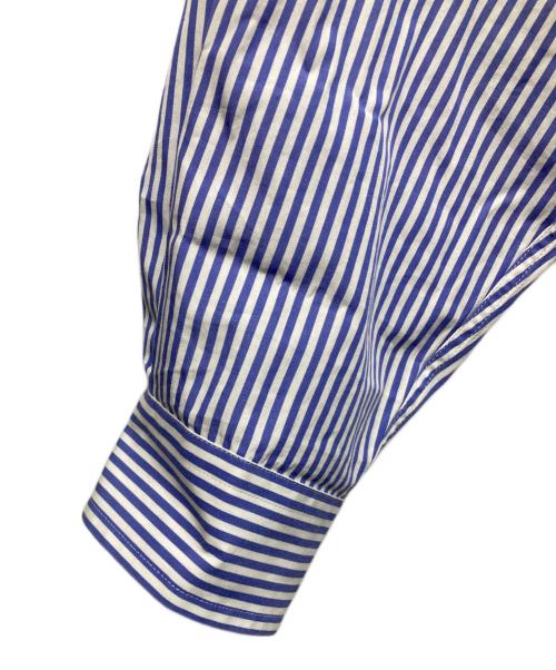 VERSACE（ヴェルサーチェ）VERSACE (ヴェルサーチェ) グラフィックプリント切替ストライプシャツ ブルー サイズ:SIZE 41の古着・服飾アイテム