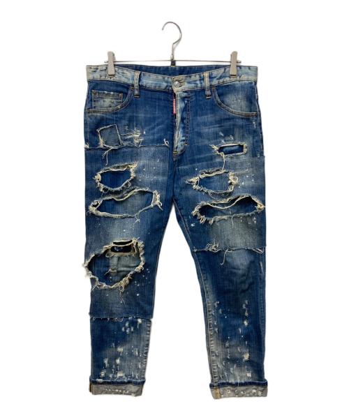 DSQUARED2（ディースクエアード）DSQUARED2 (ディースクエアード) Glam Head Jean ダメージ加工デニムパンツ インディゴ サイズ:48の古着・服飾アイテム