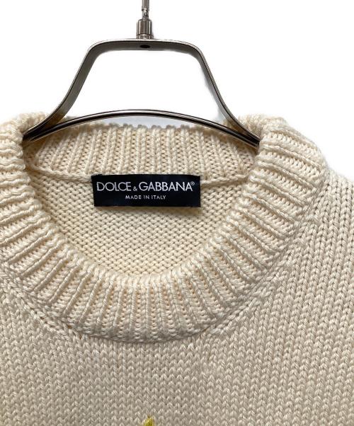 DOLCE & GABBANA（ドルチェ＆ガッバーナ）DOLCE & GABBANA (ドルチェ＆ガッバーナ) ヒマワリ刺繍クルーネックニット ベージュ サイズ:40の古着・服飾アイテム