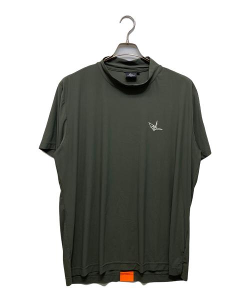 1piu1uguale3 GOLF（ウノ ピゥ ウノ ウグァーレ トレ ゴルフ）1piu1uguale3 GOLF (ウノ ピゥ ウノ ウグァーレ トレ ゴルフ) S/S MOCK NECK NEON BACK TAPE グリーン サイズ:XLの古着・服飾アイテム