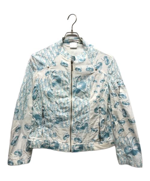 Christian Dior BOUTIQUE（クリスチャン ディオールブティック）Christian Dior BOUTIQUE (クリスチャン ディオールブティック) トロッター柄ライダースジャケット ブルー×ホワイト サイズ:42の古着・服飾アイテム