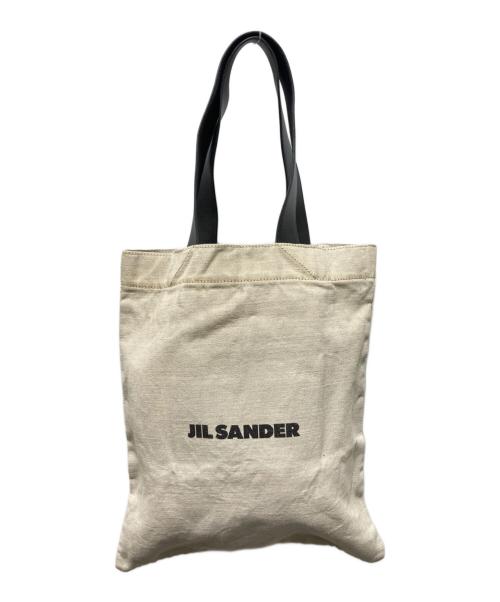 JIL SANDER（ジルサンダー）JIL SANDER (ジルサンダー) レザーハンドルキャンバストートバッグ アイボリー×ブラックの古着・服飾アイテム