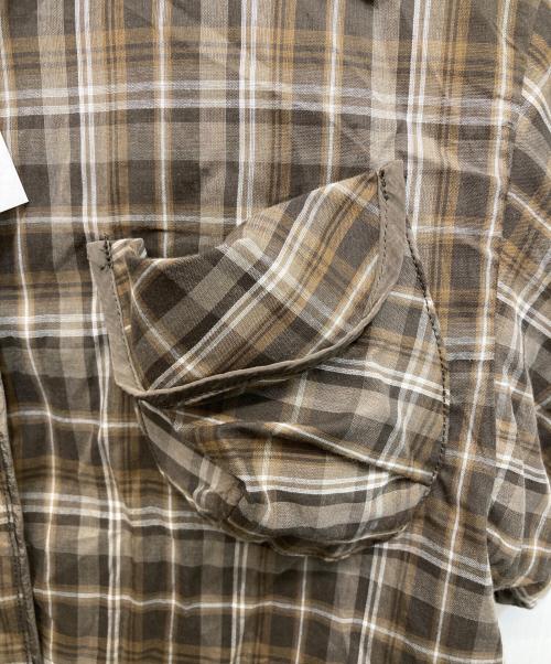 OPEN YY（オープンワイワイ）OPEN YY (オープンワイワイ) WIRE-CUFF CHIECK SHIRT ブラウン サイズ:Ｓ 未使用品の古着・服飾アイテム