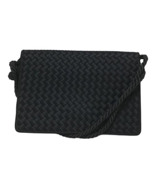 BOTTEGA VENETA（ボッテガベネタ）BOTTEGA VENETA (ボッテガベネタ) イントレチャート サテンシルクショルダーバッグ ブラックの古着・服飾アイテム