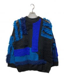 KOCHE（コシェ）の古着「MIXパッチワークニット」｜ブラック×ブルー