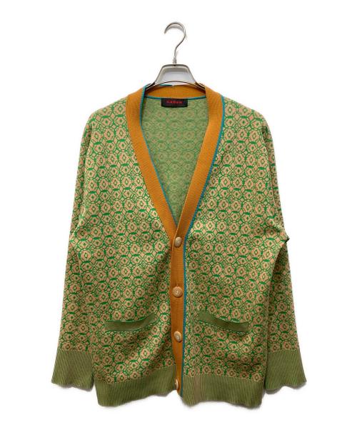 CABAN（キャバン）CABAN (キャバン) コスタリカンジャカード Vネック長袖カーディガン ベージュ×グリーン サイズ:Lの古着・服飾アイテム