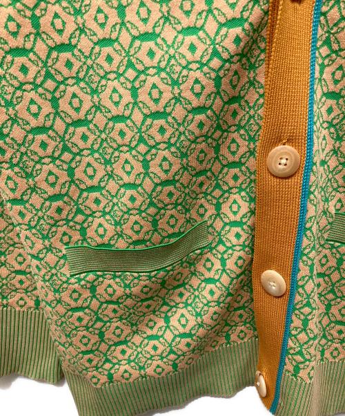 CABAN（キャバン）CABAN (キャバン) コスタリカンジャカード Vネック長袖カーディガン ベージュ×グリーン サイズ:Lの古着・服飾アイテム