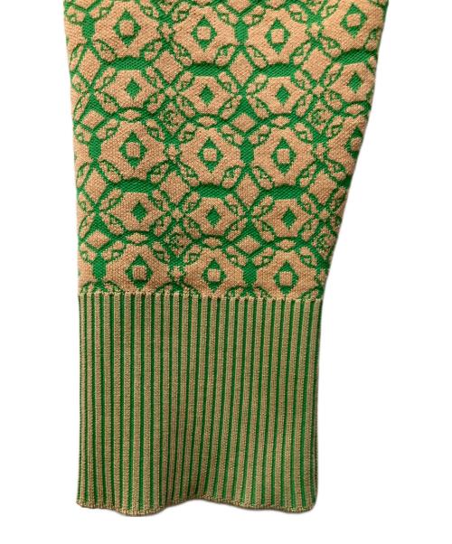 CABAN（キャバン）CABAN (キャバン) コスタリカンジャカード Vネック長袖カーディガン ベージュ×グリーン サイズ:Lの古着・服飾アイテム