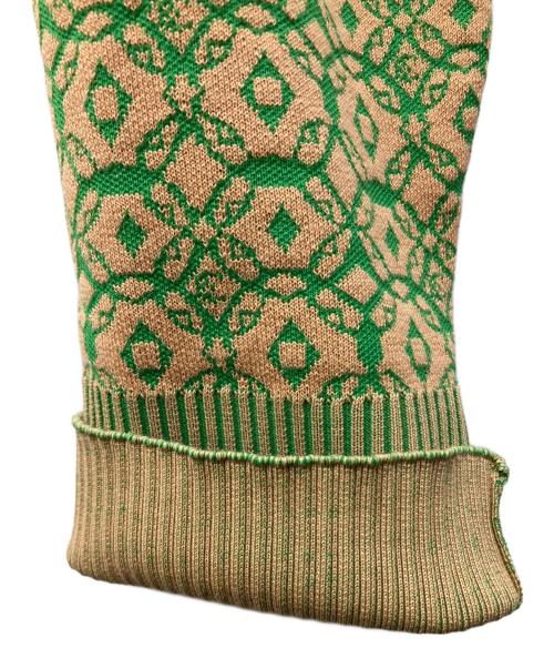 CABAN（キャバン）CABAN (キャバン) コスタリカンジャカード Vネック長袖カーディガン ベージュ×グリーン サイズ:Lの古着・服飾アイテム