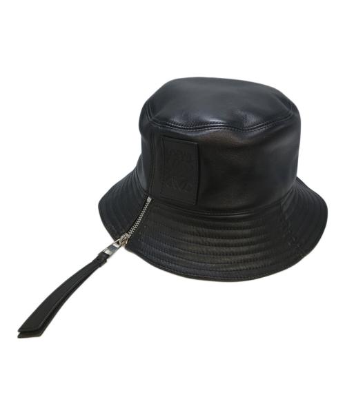LOEWE（ロエベ）LOEWE (ロエベ) アナグラムロゴパッチ レザーバケットハット ブラック サイズ:57の古着・服飾アイテム