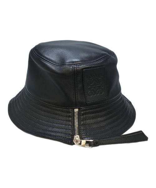 LOEWE（ロエベ）LOEWE (ロエベ) アナグラムロゴパッチ レザーバケットハット ブラック サイズ:57の古着・服飾アイテム