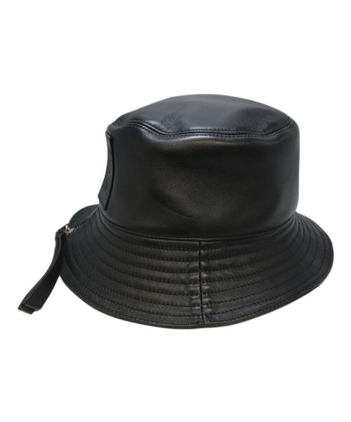 LOEWE（ロエベ）LOEWE (ロエベ) アナグラムロゴパッチ レザーバケットハット ブラック サイズ:57の古着・服飾アイテム