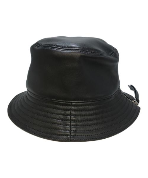 LOEWE（ロエベ）LOEWE (ロエベ) アナグラムロゴパッチ レザーバケットハット ブラック サイズ:57の古着・服飾アイテム