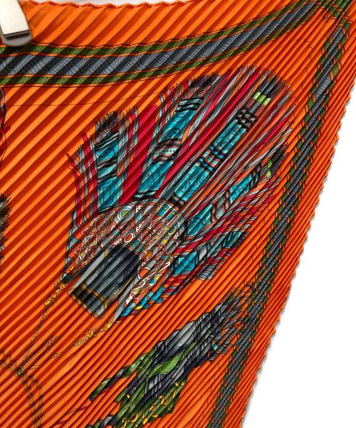 HERMES（エルメス）HERMES (エルメス) カレ90 プリーツスカーフ オレンジの古着・服飾アイテム