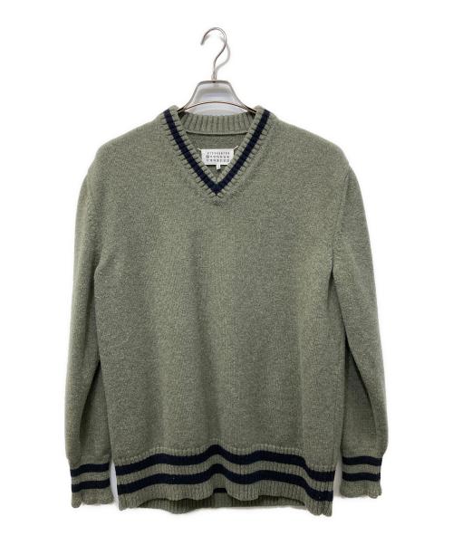 Maison Margiela（メゾンマルジェラ）Maison Margiela (メゾンマルジェラ) ウールミドルゲージチルデンニット オリーブ サイズ:SIZE Lの古着・服飾アイテム