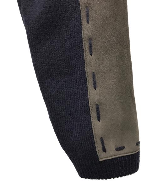 YOKE（ヨーク）YOKE (ヨーク) Suede Leather Elbow Patch Sweater ネイビー サイズ:2の古着・服飾アイテム