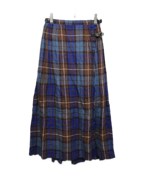 O'NEIL OF DUBLIN（オニールオブダブリン）O'NEIL OF DUBLIN (オニールオブダブリン) ラップスカート ブルー×ブラウン サイズ:36の古着・服飾アイテム