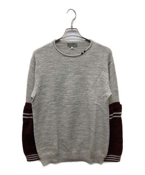 YOHJI YAMAMOTO（ヨウジヤマモト）YOHJI YAMAMOTO (ヨウジヤマモト) レイヤードスリーブクルーネックニット グレー×ボルドー サイズ:3の古着・服飾アイテム