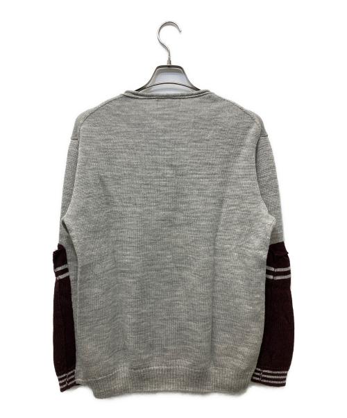 YOHJI YAMAMOTO（ヨウジヤマモト）YOHJI YAMAMOTO (ヨウジヤマモト) レイヤードスリーブクルーネックニット グレー×ボルドー サイズ:3の古着・服飾アイテム