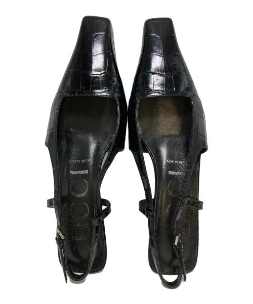 GUCCI（グッチ）GUCCI (グッチ) 型押しスリングバックミュール ブラック サイズ:38の古着・服飾アイテム