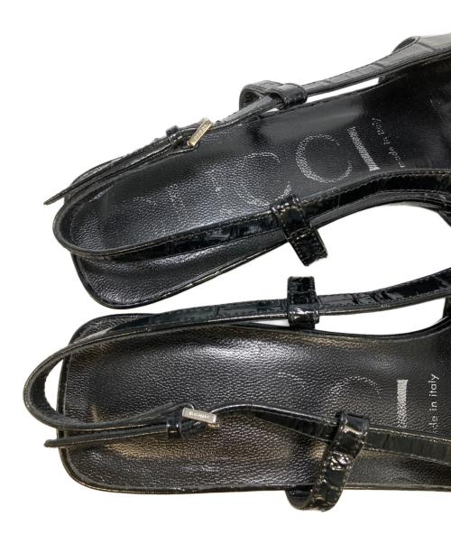 GUCCI（グッチ）GUCCI (グッチ) 型押しスリングバックミュール ブラック サイズ:38の古着・服飾アイテム