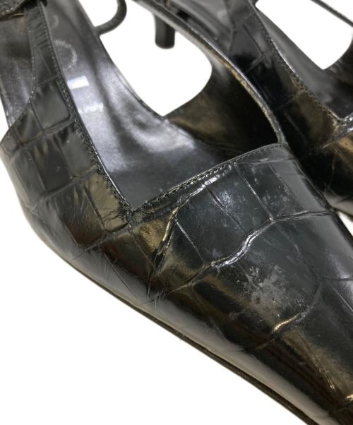 GUCCI（グッチ）GUCCI (グッチ) 型押しスリングバックミュール ブラック サイズ:38の古着・服飾アイテム