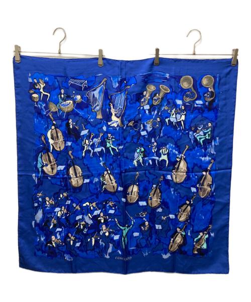 HERMES（エルメス）HERMES (エルメス) CONCERTO 協奏曲 カレ90シルクスカーフ ネイビーの古着・服飾アイテム