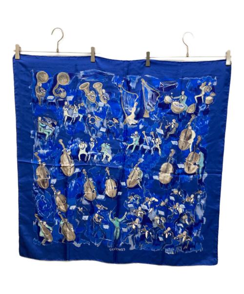 HERMES（エルメス）HERMES (エルメス) CONCERTO 協奏曲 カレ90シルクスカーフ ネイビーの古着・服飾アイテム