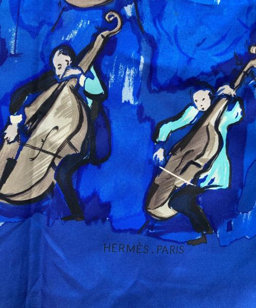 HERMES（エルメス）HERMES (エルメス) CONCERTO 協奏曲 カレ90シルクスカーフ ネイビーの古着・服飾アイテム