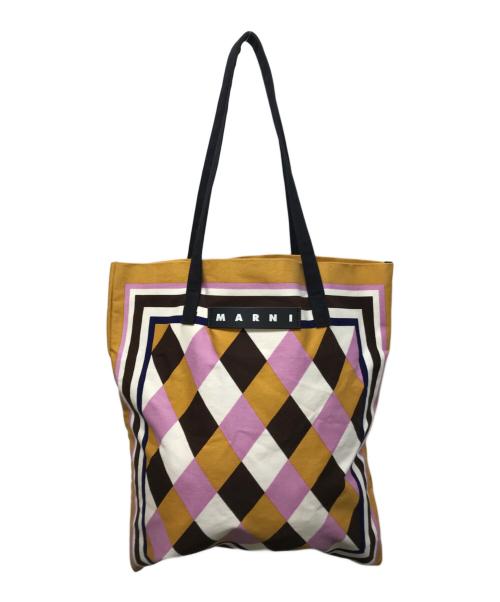 MARNI（マルニ）MARNI (マルニ) フラワーカフェ バンダナトートバッグ ベージュ×ピンクの古着・服飾アイテム