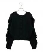 CLANEクラネ）の古着「W FACE SHOULDER FRILL KNIT CARDIGAN」｜ブラック