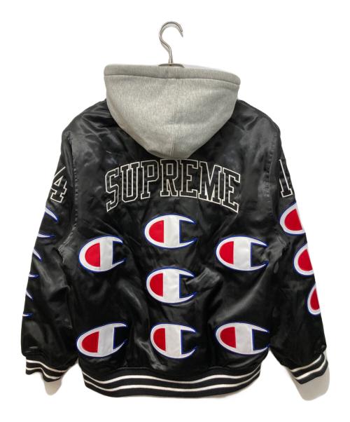 SUPREME（シュプリーム）Supreme (シュプリーム) Champion (チャンピオン) Hooded Satin Varsity Jacket ブラック サイズ:Mの古着・服飾アイテム