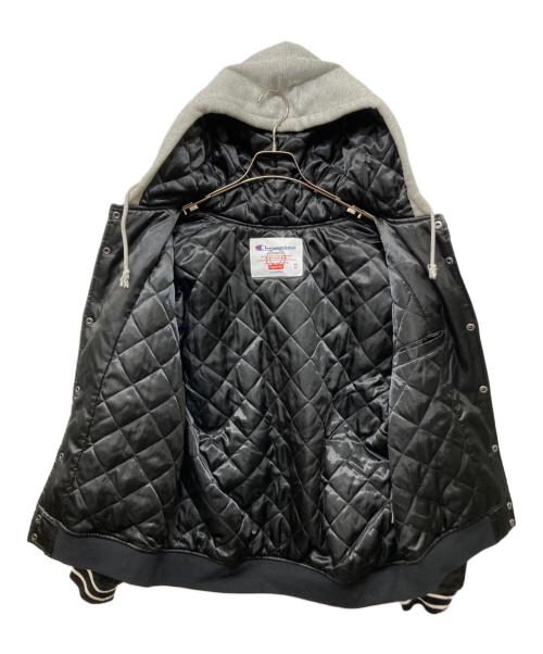 SUPREME（シュプリーム）Supreme (シュプリーム) Champion (チャンピオン) Hooded Satin Varsity Jacket ブラック サイズ:Mの古着・服飾アイテム