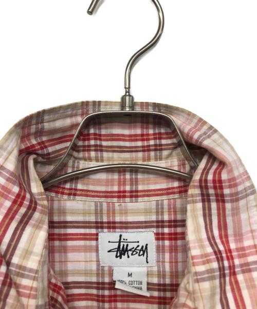 stussy（ステューシー）stussy (ステューシー) OLD S/Sチェックシャツ ベージュ×ピンク サイズ:Mの古着・服飾アイテム