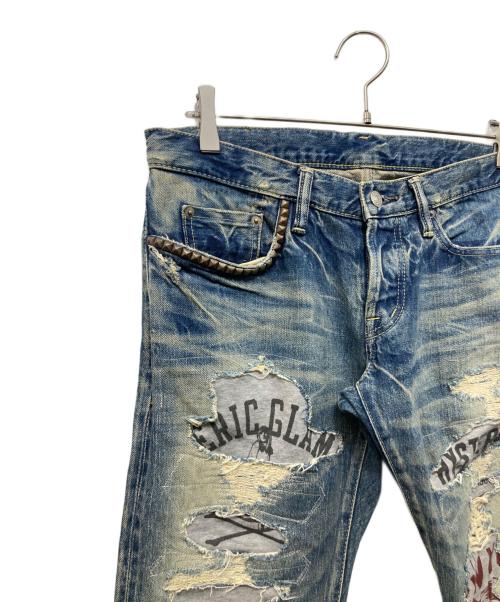 Hysteric Glamour（ヒステリックグラマー）Hysteric Glamour (ヒステリックグラマー) CPR加工リペアクラッシュスタッズデニム インディゴ サイズ:32の古着・服飾アイテム