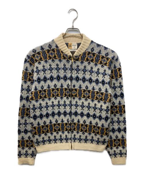 TOWN CRAFT（タウンクラフト）TOWN CRAFT (タウンクラフト) ウールジップニットジャケット アイボリー×ネイビー サイズ:Ｍの古着・服飾アイテム