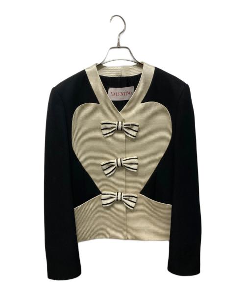 VALENTINO（ヴァレンティノ）VALENTINO (ヴァレンティノ) エンブロイダリー＆ボウジャケット ホワイト×ブラック サイズ:44の古着・服飾アイテム
