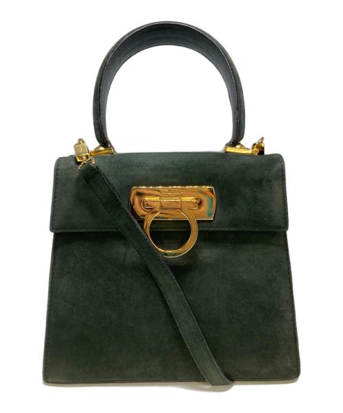Salvatore Ferragamo（サルヴァトーレ フェラガモ）Salvatore Ferragamo (サルヴァトーレ フェラガモ) ガンチーニ スエード2WAYショルダーバッグ グリーンの古着・服飾アイテム