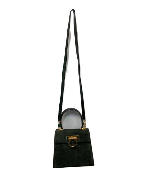Salvatore Ferragamo（サルヴァトーレ フェラガモ）Salvatore Ferragamo (サルヴァトーレ フェラガモ) ガンチーニ スエード2WAYショルダーバッグ グリーンの古着・服飾アイテム