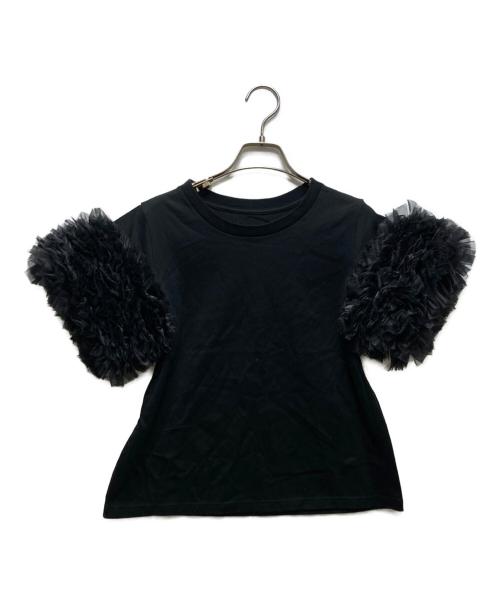 TOMO KOIZUMI（トモコイズミ）TOMO KOIZUMI (トモコイズミ) フリル付きブラックTシャツ ブラック サイズ:Mの古着・服飾アイテム